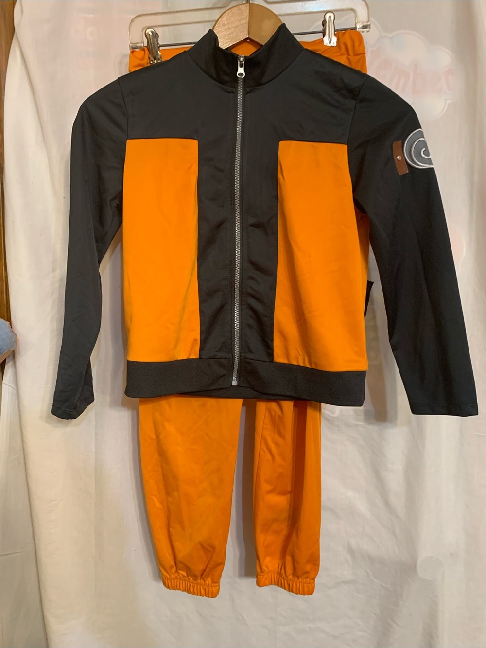 Kids Large Naruto Halloween, Cosplay, Black & Orange Zip-Front costume Set